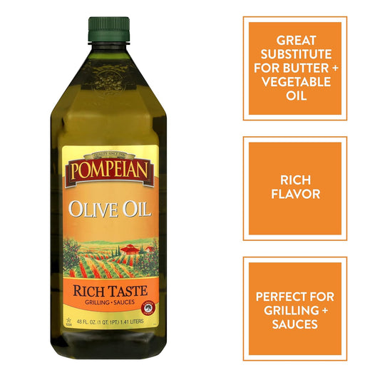 Pompeian Rich Taste Olive Oil, Full Flavor, Perfect For Grilling & Sauces, Naturally Gluten Free, Non-Allergenic, Non-Gmo, 48 Fl. Oz