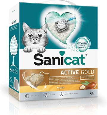 Sanicat - Active Gold argan scented Clumping Cat Litter | Made of natural minerals with guaranteed odour control | Absorbs moisture and makes cleaning easier | 6 L capacity?PSANACGA006L