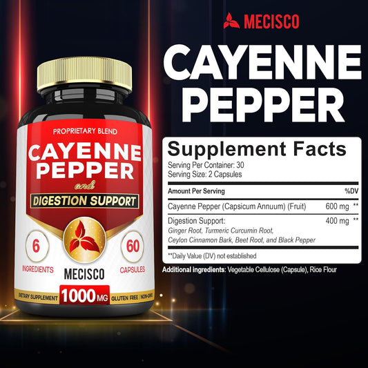 6In1 Cayenne Pepper Extract Capsules With Organic Turmeric Curcumin Root, Black Pepper, And More - Support Digestion System, Heart Health, Immunity Function - 210 Capsules