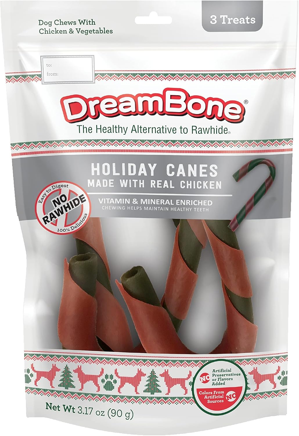 Dreambone Holiday Canes, 3 Count, Made With Real Chicken, Rawhide-Free Chews For Dogs