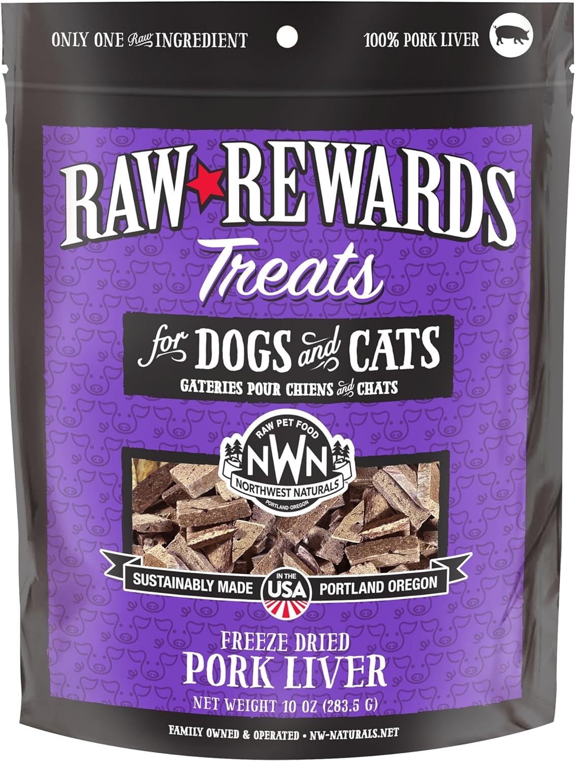 Northwest Naturals Raw Rewards Freeze-Dried Pork Liver Treats for Dogs and Cats - Bite-Sized Pieces - Healthy, 1 Ingredient, Human Grade Pet Food, All Natural - 10 Oz (Packaging May Vary)