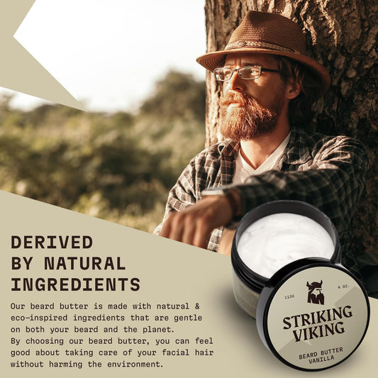 Striking Viking Beard Butter Unscented - Hydrating Balm With Natural Ingredients - Beard Cream For Men With Non-Greasy Formula - Unscented, 4 Oz