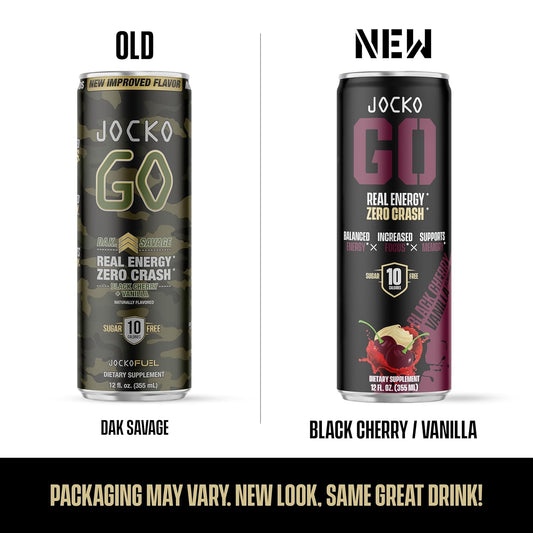 Jocko Go Energy Drink - Keto, Vitamin B12, Vitamin B6, Electrolytes, L Theanine, Magnesium- All Natural Energy Boost, Sugar Free Nootropic Monk Fruit Blend - 12 Pack (Cherry Vanilla Flavor)