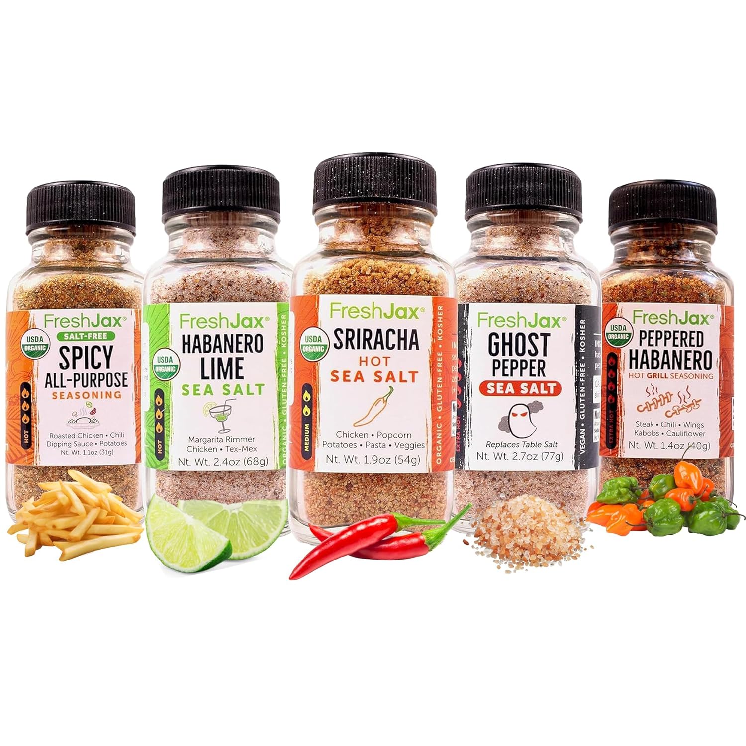 FreshJax Hot & Spicy Seasoning Gift Set | Pack of 5 Organic Hot & Spicy Seasoning Set | Gift Sets for Dad, Father | Spices and Seasonings Sets for Cooking Packed in a Giftable Box