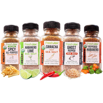 FreshJax Hot & Spicy Seasoning Gift Set | Pack of 5 Organic Hot & Spicy Seasoning Set | Gift Sets for Dad, Father | Spices and Seasonings Sets for Cooking Packed in a Giftable Box