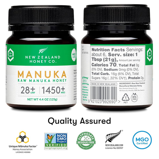 New Zealand Honey Co. Raw Manuka Honey Umf 28+ | Mgo 1450+, Umf Certified / 4.4Oz