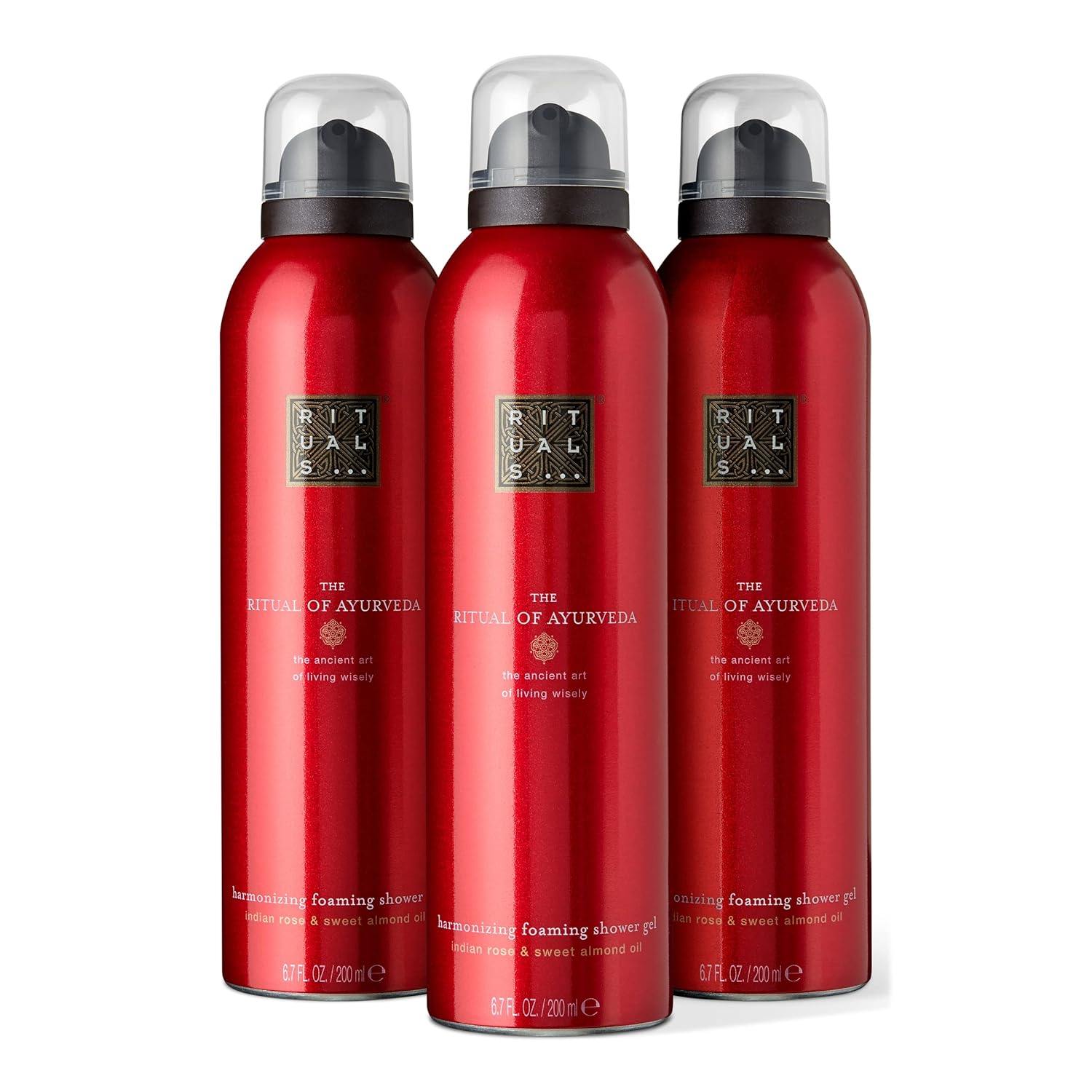 Rituals Ayurveda Rebalancing Foaming Shower Gel - Fragrant Body Wash With Indian Rose & Sweet Almond Oil - 6.7 Fl Oz (3 Pack)