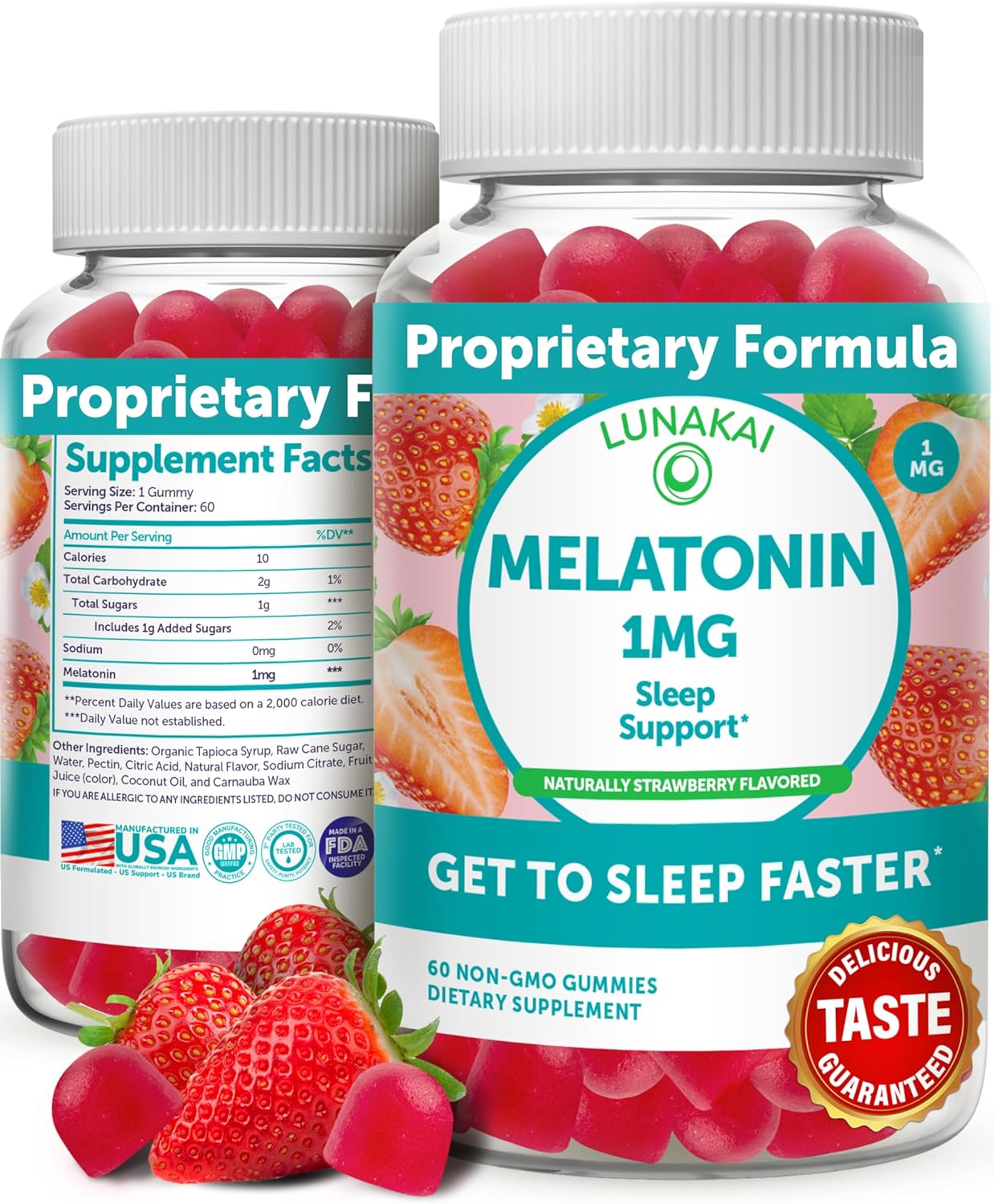 Low Dose Melatonin Gummies 1 mg - Tastiest Proprietary Formula - Non-GMO Sleep Vitamins for Adults, Kids, Toddlers - Vegan Melatonin Gummy 1mg for a Gentle Sleep - Natural Sleeping Vitamins - 60 Count