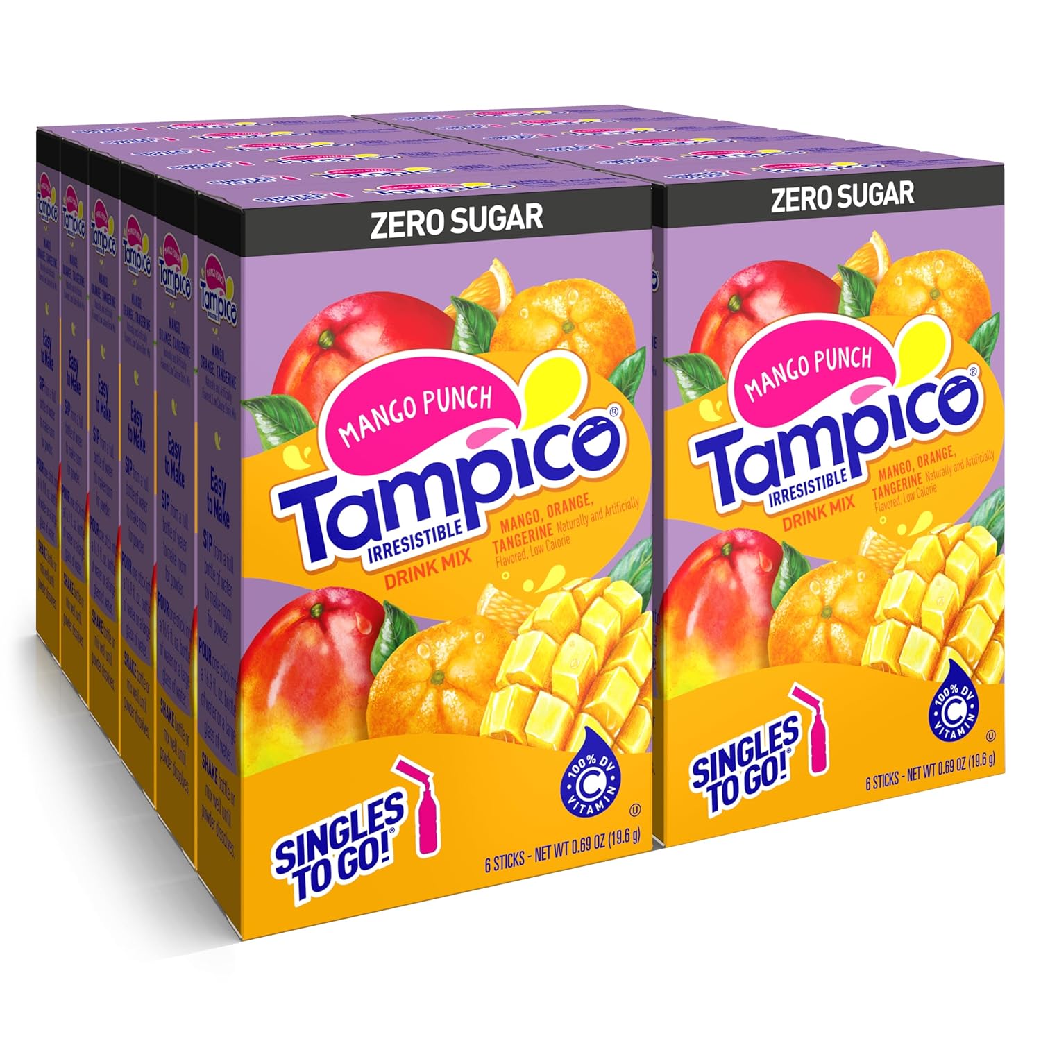 Singles To Go! Tampico Singles To Go Drink Mix Packets, Citrus Punch, Zero Sugar, Low Calorie, 100% Dv Of Vitamin C Per Serving, Convenient, On-The-Go Water Enhancers (Pack 6)