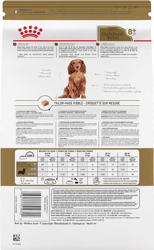 Royal Canin Breed Health Nutrition Dachshund Teckel 8+ Adult Dry Dog Food, 3 lb bag