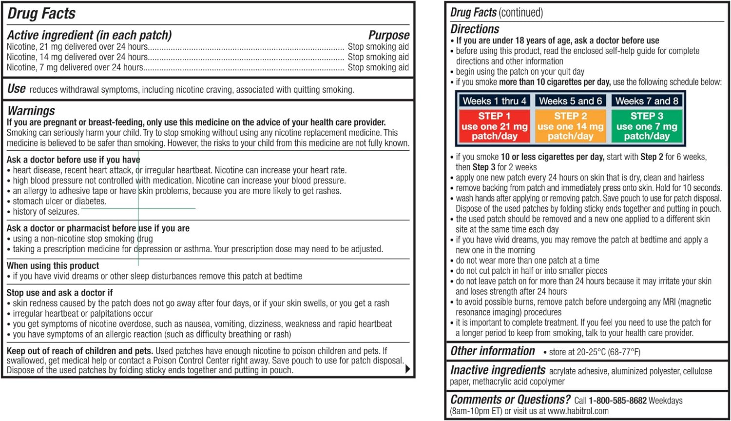 Habitrol Nicotine Transdermal System Patch | Stop Smoking Aid | Steps 1, 2, and 3 (21, 14, and 7 mg) | 56 Patches (8 Week Kit) : Health & Household