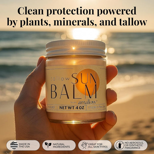 Tallow Sun Balm With Zinc Oxide – Tinted Mineral Sun Balm With Cocoa Powder – Natural, Non-Nano Zinc Oxide, Organic Oils – No White Cast – Handcrafted In The Usa – 4 Oz