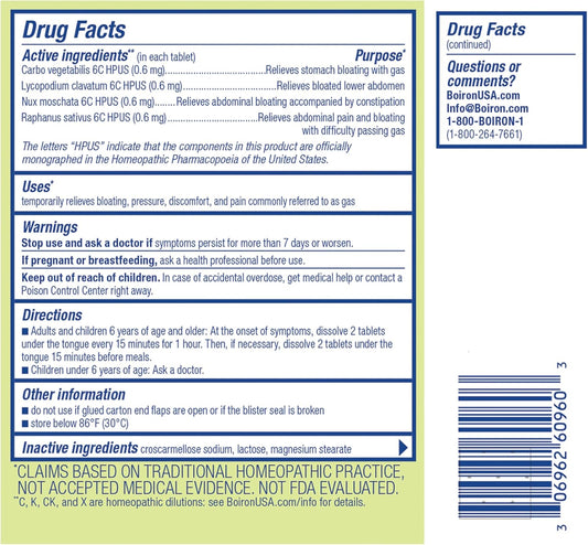 Boiron Gasalia Tablets For Relief From Gas Pressure, Abdominal Pain, Bloating, And Discomfort - 60 Count