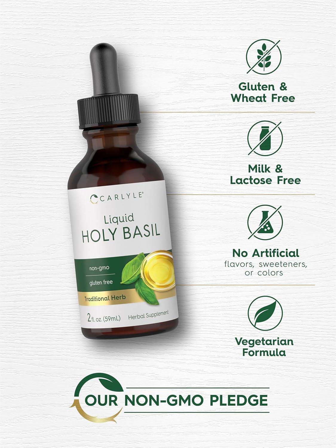 Carlyle Holy Basil Extract Liquid | 2 Fl Oz | Tulsi Herb Tincture | Vegetarian | Non-GMO, Gluten Free Supplement : Health & Household