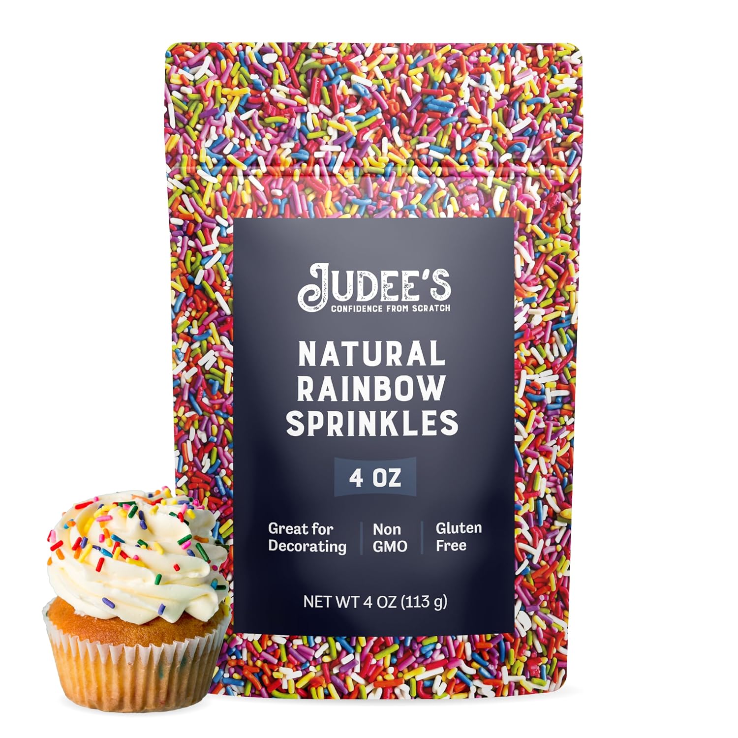 Judee's Natural Rainbow Sprinkles 4 oz - Gluten-Free and Nut-Free - Brighten Up Your Baked Goods - Great for Cookie and Cake Decoration - Use for Baking and as Dessert and Ice Cream Toppings