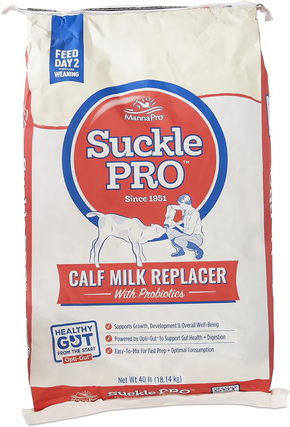 Manna Pro Suckle Pro Calf Milk Replacer With Probotics | Powdered Form Milk Replacer | Nutritional Supplement Supports A Healthy Gut, Growth And Development | 40 Lbs