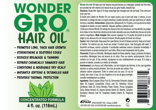 Wonder Gro Hair Growth Oil & Thermal Protection, 4 fl oz - Strengthens & Restores Edges