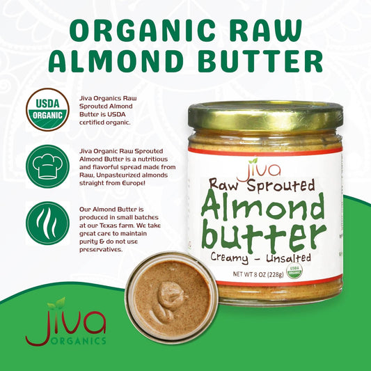Jiva Organics RAW SPROUTED Organic Almond Butter 8-Ounce Jar