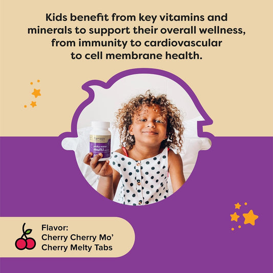 Renzo's Picky Eater Kids Multivitamin with Iron - Dissolving Kids Vitamins with Vitamin D3 & K2 and More - 60 Sugar-Free Melty Tabs, Cherry Cherry Mo? Cherry Flavored