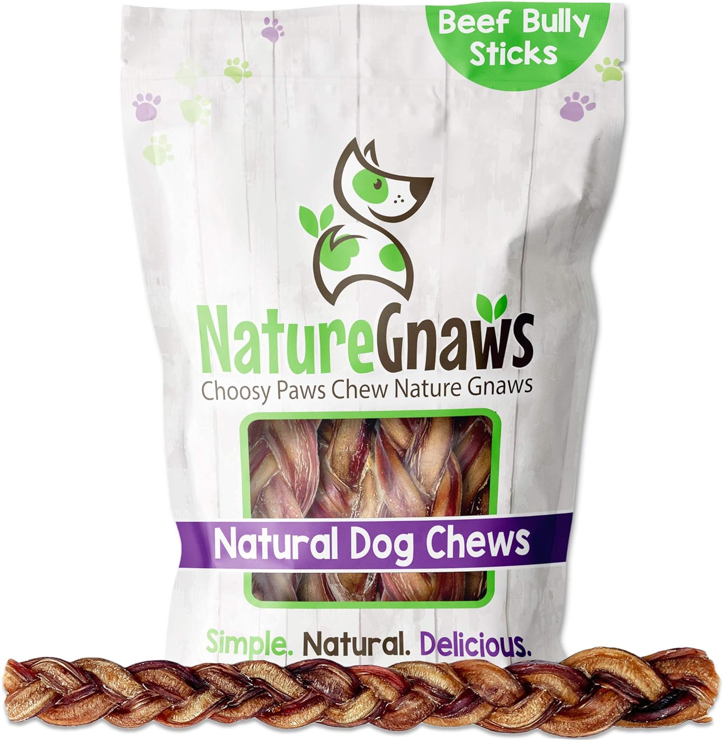 Nature Gnaws Braided Bully Sticks For Dogs 11-12" (5 Count) - Long Lasting For Aggressive Chewers And Large Dogs - Natural Beef Dog Chew Bones