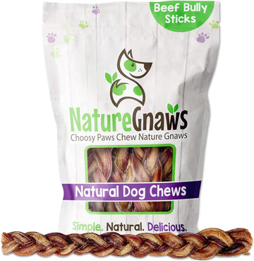 Nature Gnaws Braided Bully Sticks For Dogs 11-12" (5 Count) - Long Lasting For Aggressive Chewers And Large Dogs - Natural Beef Dog Chew Bones