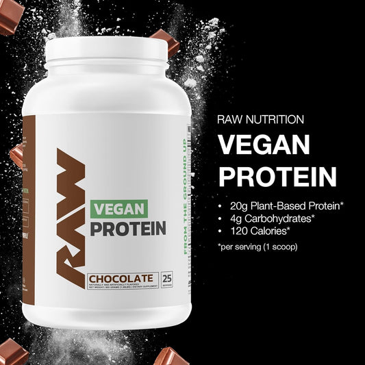 RAW Vegan Protein Powder, Chocolate - 20g of Plant-Based Protein Powder & Fortified with Vitamins for Muscle Growth & Recovery - Low-Fat, Low Carb, Naturally Flavored & Sweetened - 25 Servings