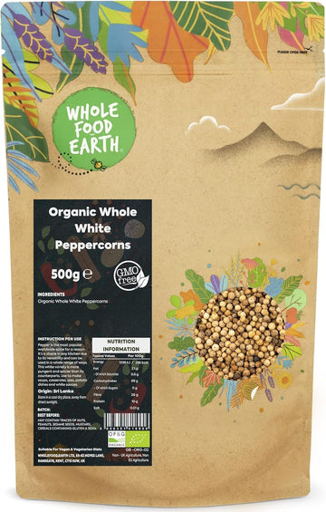 Wholefood Earth Organic Whole White Peppercorns 100 G | Gmo Free | Certified Organic