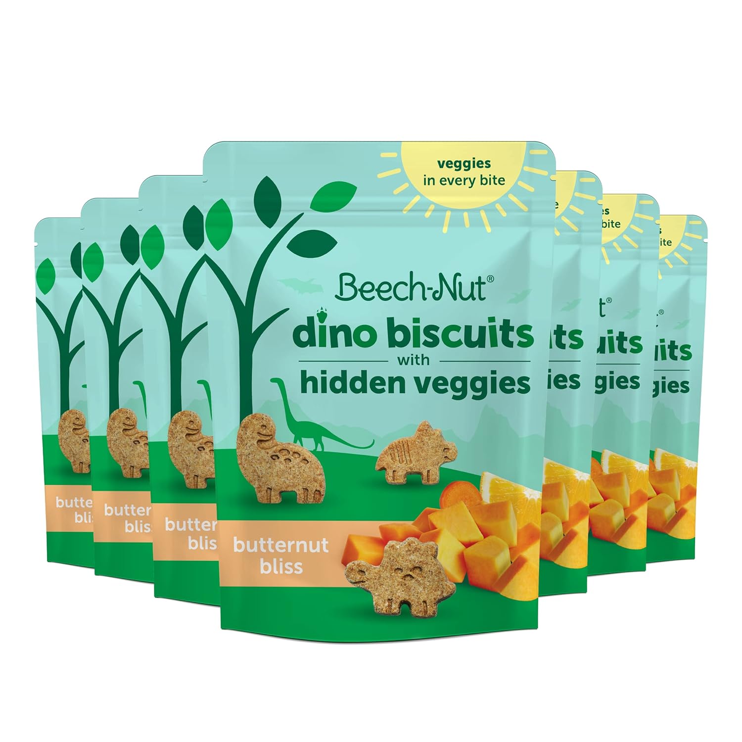 Beech-Nut Toddler Snacks, Dino Biscuits With Hidden Veggies, Butternut Bliss, Non-Gmo Baked Snack For Kids, 5 Oz Bag (7 Pack)