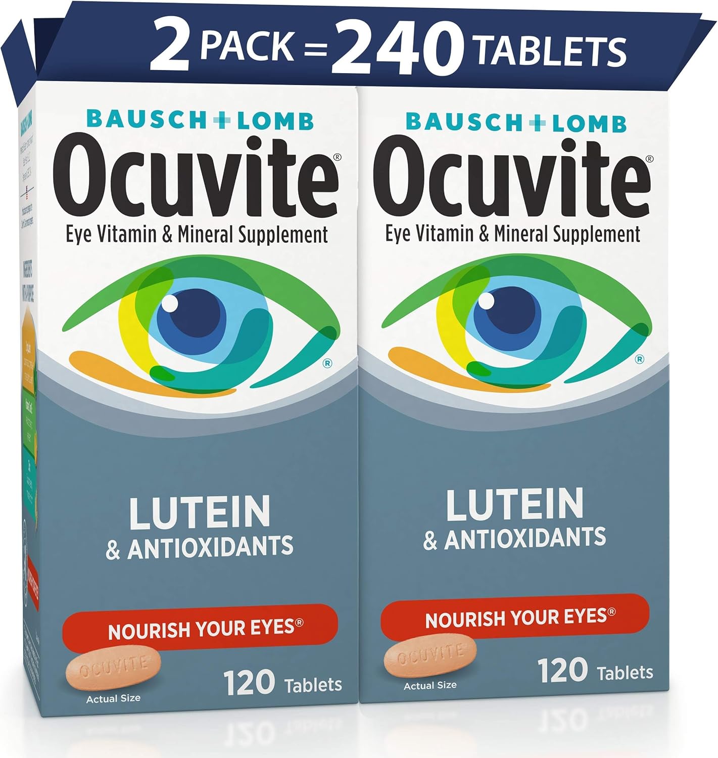 Ocuvite Eye Vitamin and Mineral Supplement with Lutein, by Bausch + Lomb, 120 Count (Pack of 2)