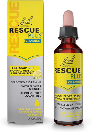 Rescue Remedy Plus B Vitamin & Flower Essences Dropper (20Ml), For Emotional Wellness And Mental Performance, Lemon & Elderflower Flavour, Natural Flower Essences, Alcohol Free, Sugar Free