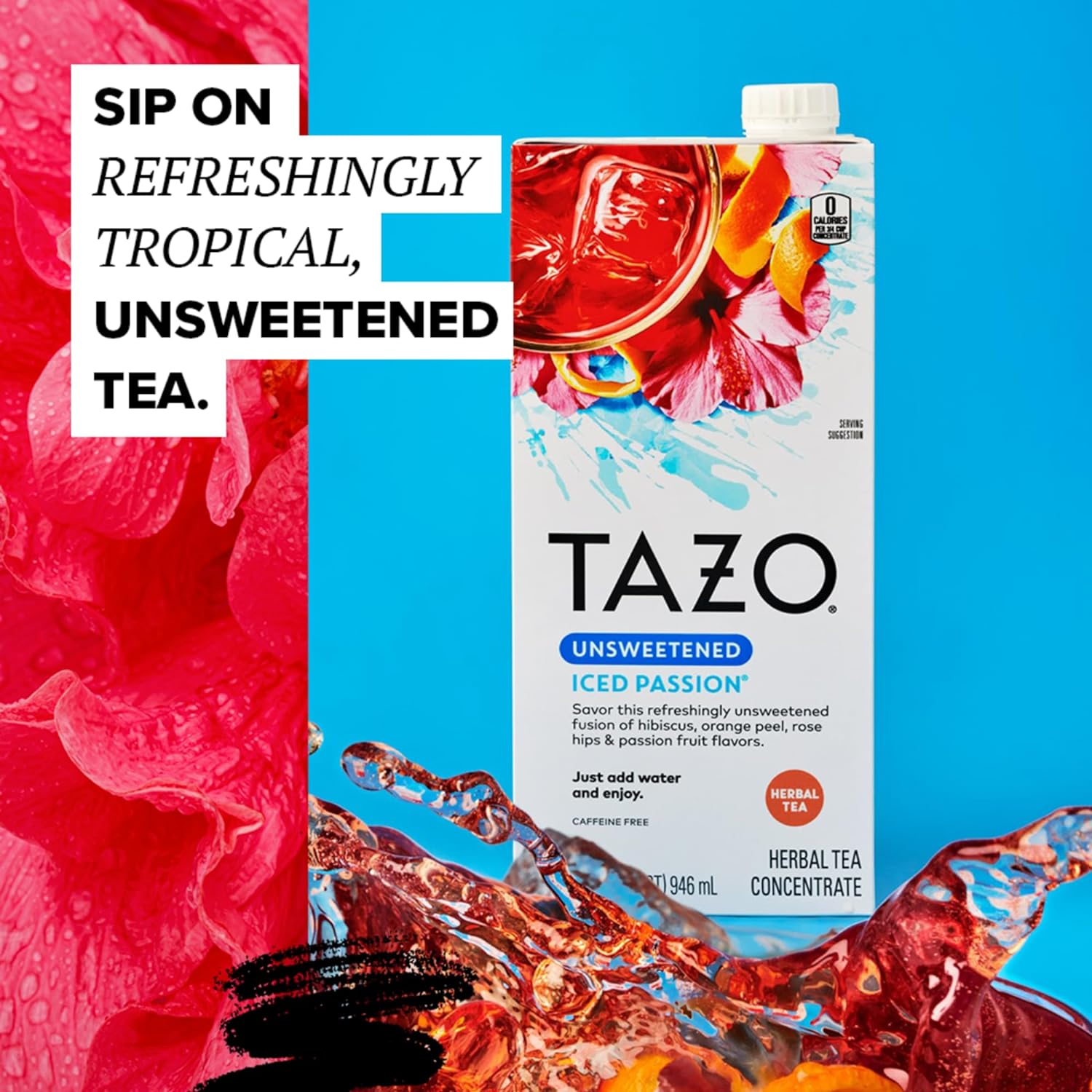 TAZO Unsweetened Iced Passion Herbal Tea Concentrate, 32 fl oz (Pack of 2) with By The Cup Coasters : Grocery & Gourmet Food