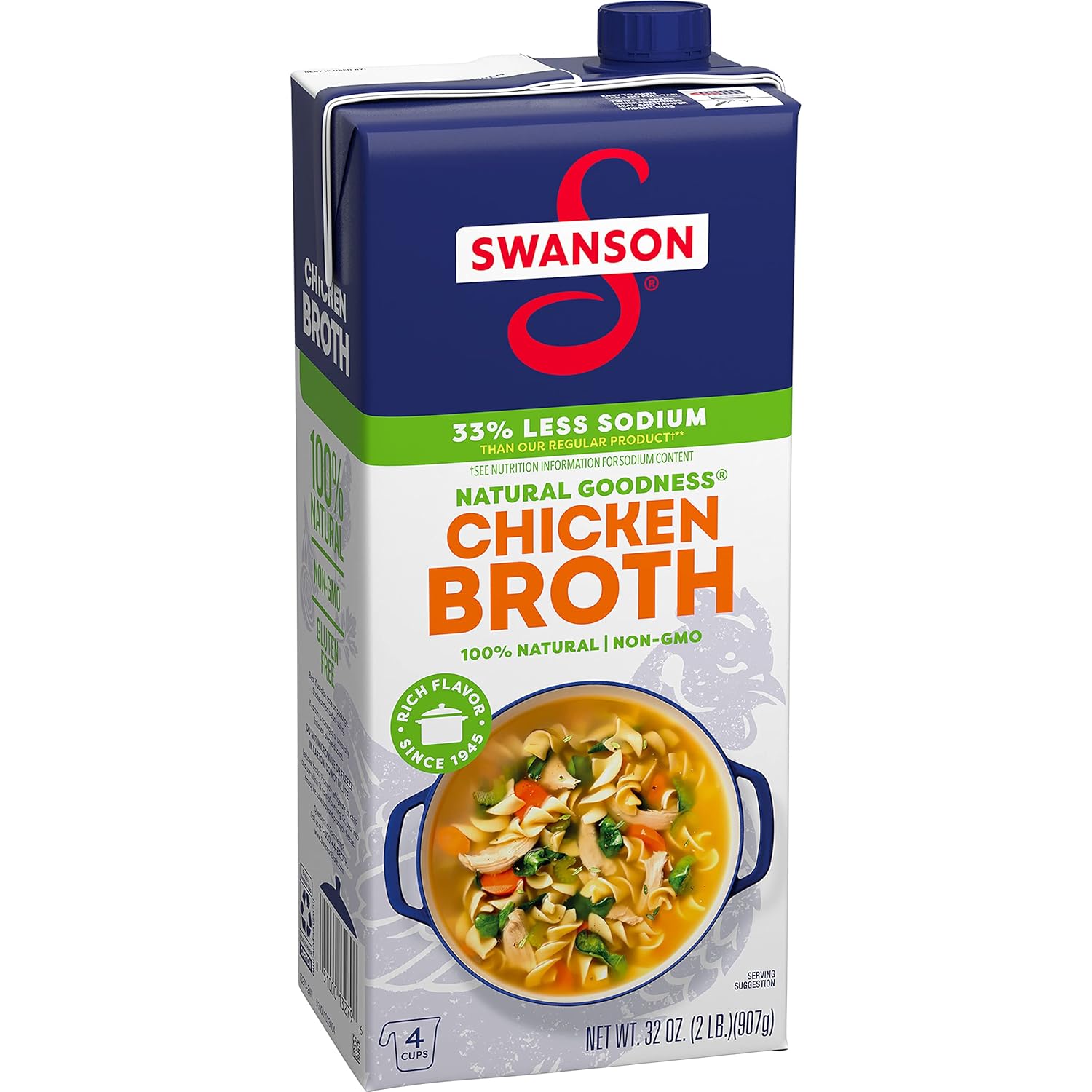 Swanson Natural Goodness Lower Sodium Chicken Broth, 32 oz Carton