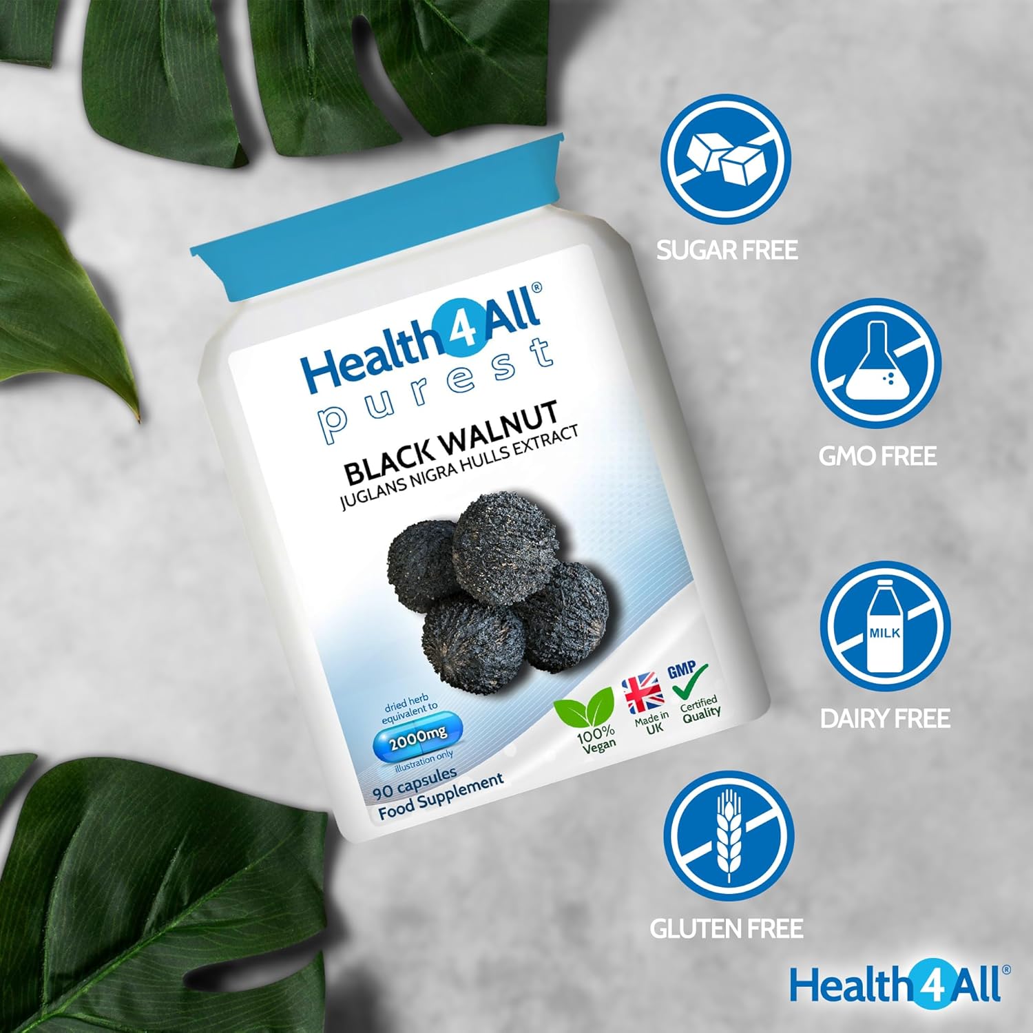 Health4All Black Walnut Hulls 2000mg 90 Capsules, Strongest Black Walnut Green Hull Capsules for Intestinal Health, Cleanse & Detox, Vegan, Purest: no additives | Made in UK : Amazon.co.uk: Health & Personal Care