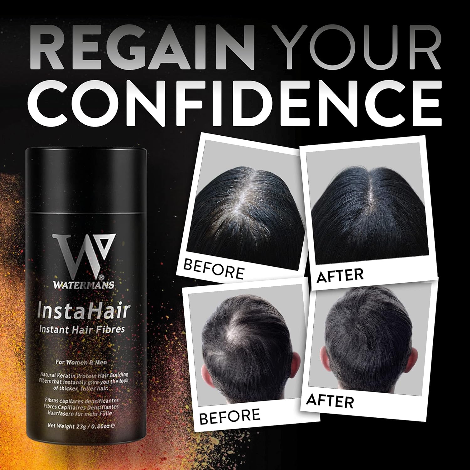 Instahair Best Hair Building Fibres Dark Brown 23g - Hair Fibres For Men and Women, Hair Loss Concealer : Beauty & Personal Care