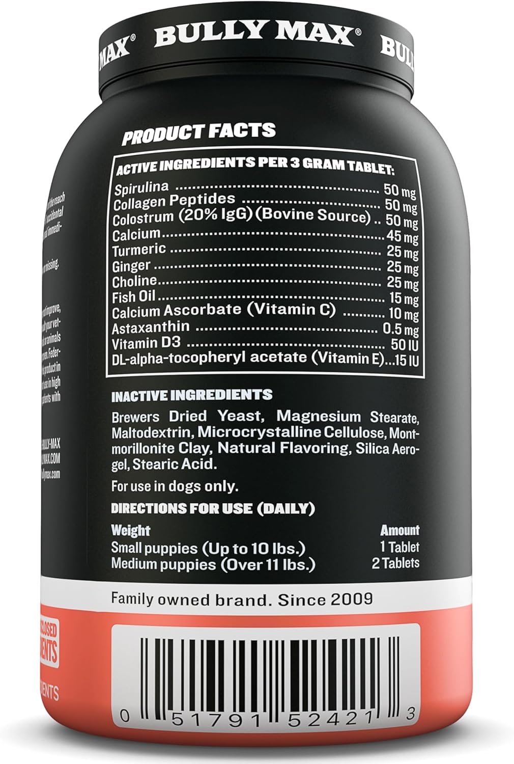 Bully Max 2-in-1 Puppy Vitamins - 30 Chewable Tablets for Development and Growth of Puppies - Dog Vitamin Tablet Supplements for Small Dogs, Large Breed Pups and Growing Dogs (Feed 1-2 Tabs per Day) : Pet Supplies