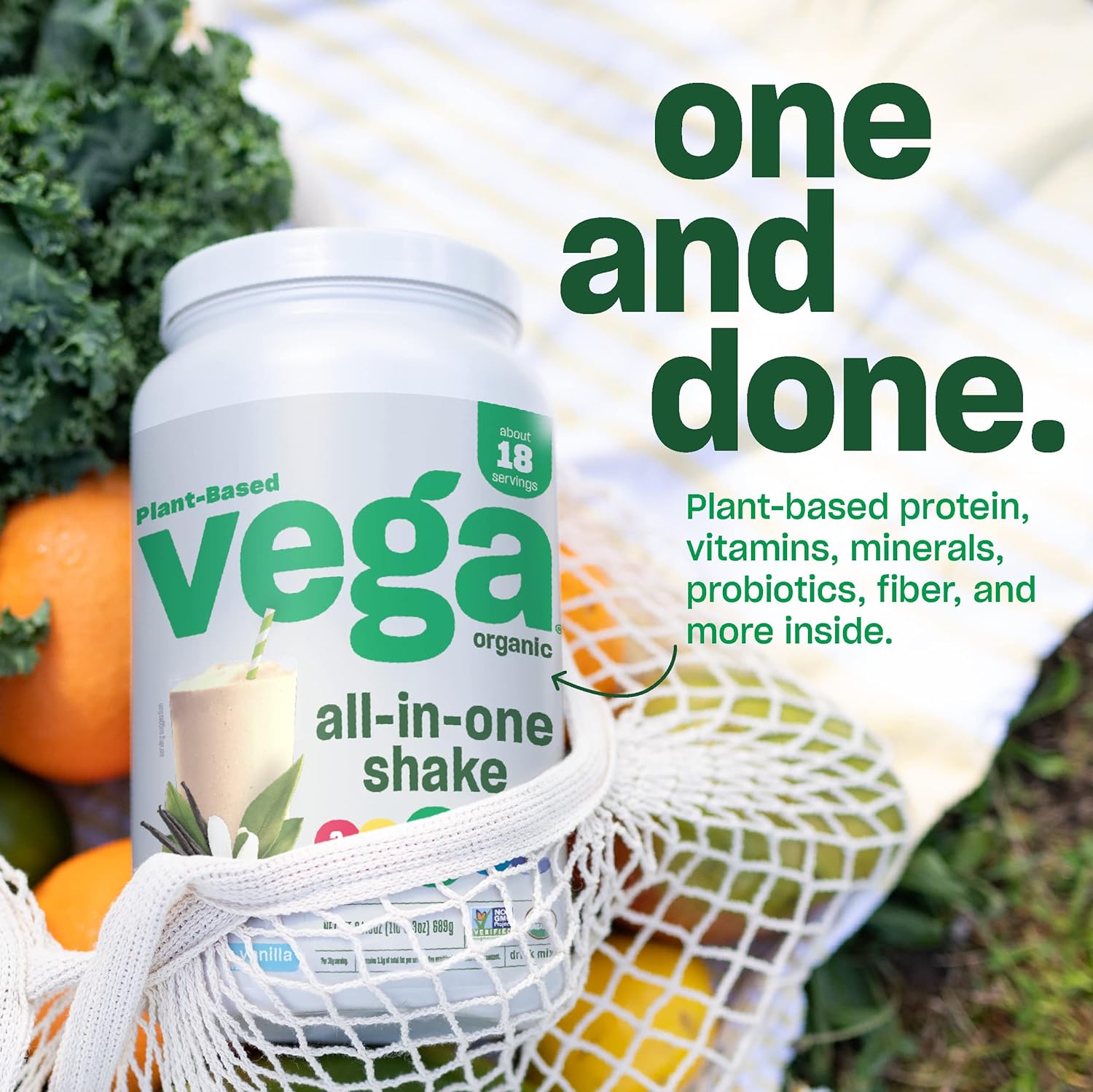 Vega Organic All-in-One Vegan Protein Powder, French Vanilla -Superfoo