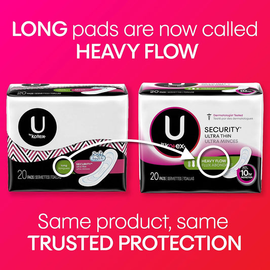 U by Kotex Security Ultra Thin Pads, Unscented, Long, 56 Count