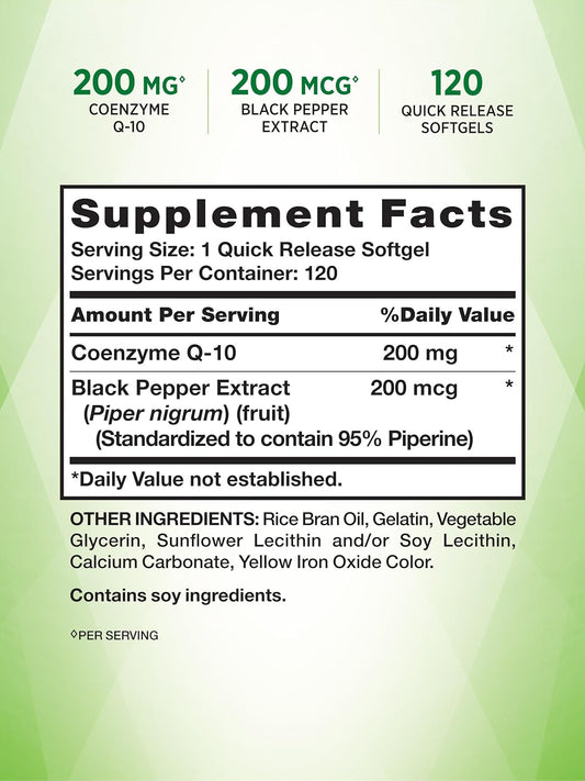 Nature'S Truth Coq10 200Mg | 120 Softgels | High Absorption | Non-Gmo & Gluten Free Coenzyme Supplement | With Black Pepper Extract