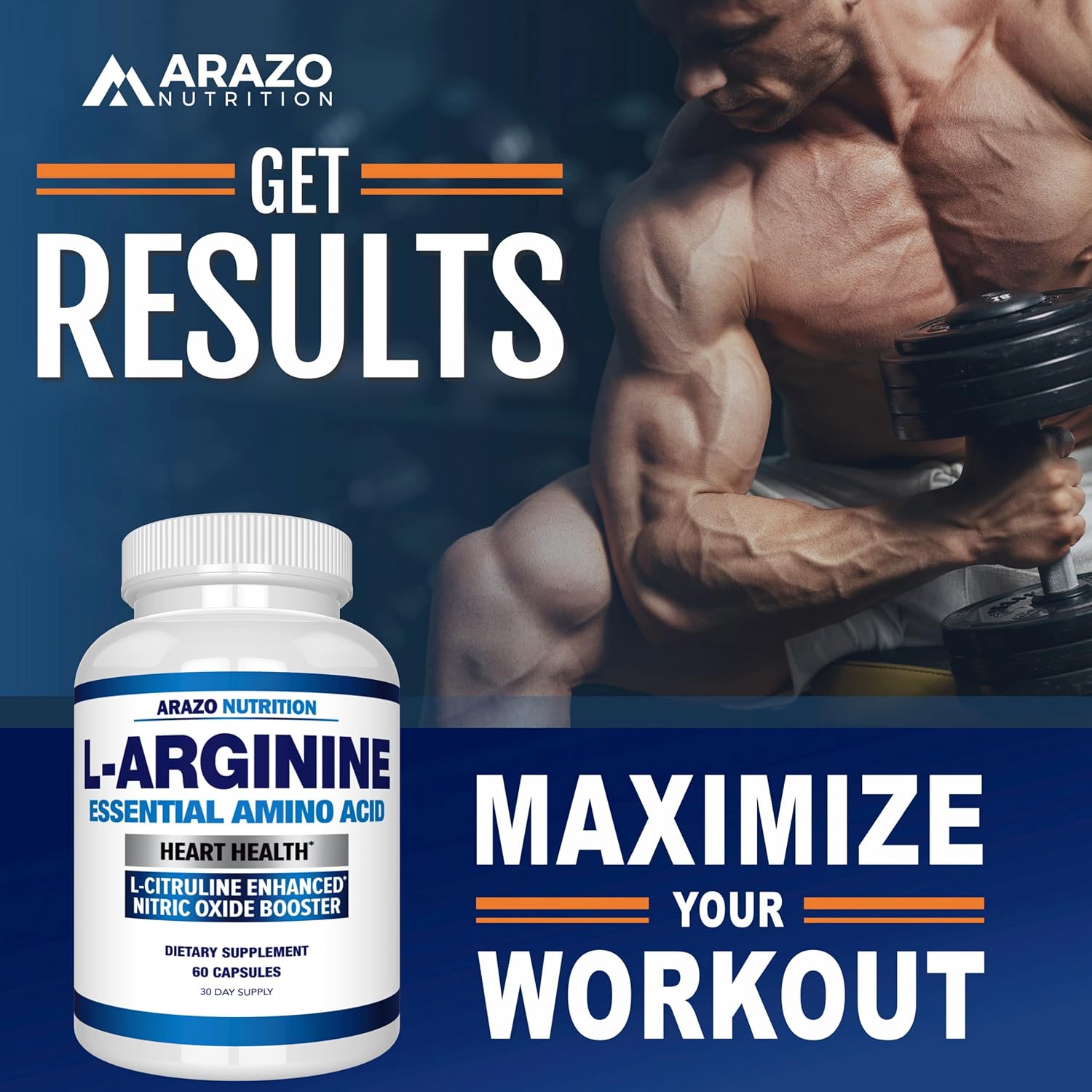 Arazo Nutrition Premium L Arginine - 1340mg Nitric Oxide Booster with L-Citrulline & Essential Amino Acids for Muscle Gain and Energy - Powerful NO Booster to Train Longer & Harder – 60 Capsules : Health & Household