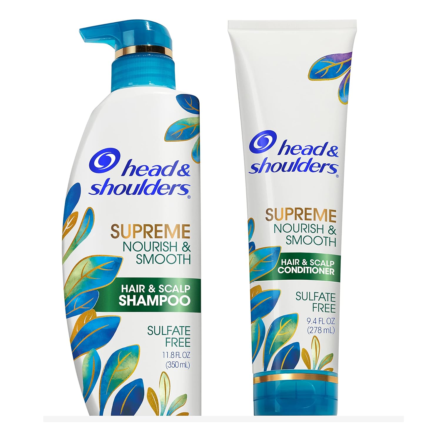 Head & Shoulders Supreme Anti Dandruff Shampoo And Conditioner Set, Sulfate Free, Argan & Jojoba Oil, For Dry Scalp, Nourishes & Smooths, Safe For Color Treated Hair, 11.8 & 9.4 Fl Oz