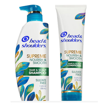 Head & Shoulders Supreme Anti Dandruff Shampoo And Conditioner Set, Sulfate Free, Argan & Jojoba Oil, For Dry Scalp, Nourishes & Smooths, Safe For Color Treated Hair, 11.8 & 9.4 Fl Oz