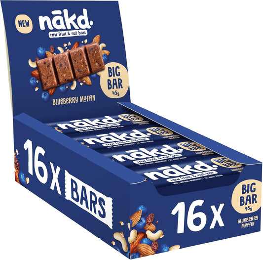 Nakd Blueberry Muffin Big Bar - Vegan - Gluten Free - Healthy Snack, 45g (Pack of 16 bars) : Amazon.co.uk: Grocery
