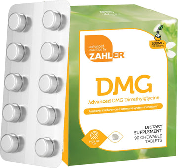 Zahler Dmg 500Mg - Dmg Dimethylglycine Supplement For Endurance & Immune System Support - Dmg Supplements With Amino Acid Glycine - Nootropic Brain Supplement - Kosher 1 A Day Tablets 90 Count