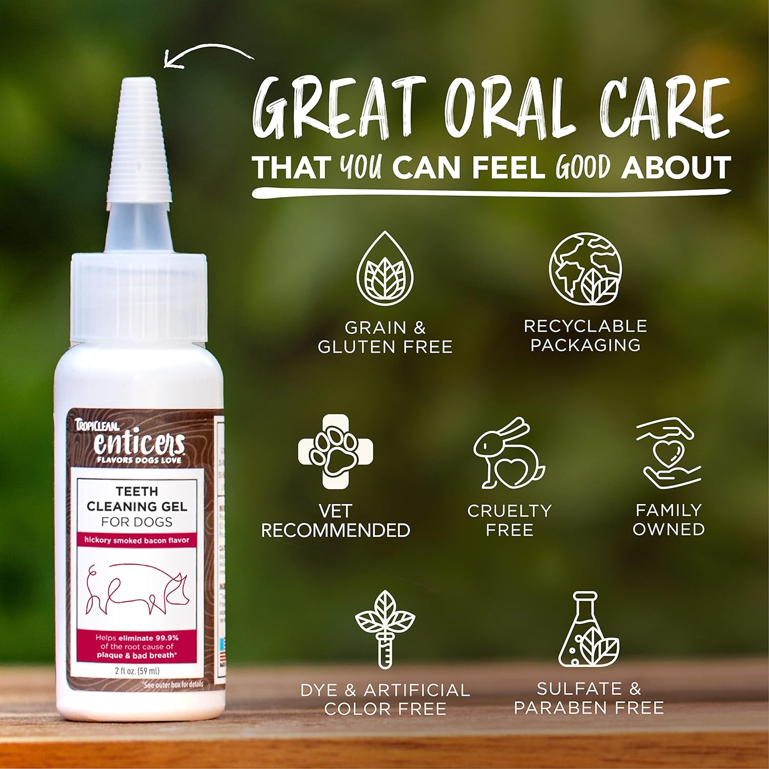 TropiClean Enticers Teeth Cleaning Gel for Dogs - Hickory Smoked Bacon Flavour, 59ml - Dental Gel - Helps Remove The Source of Bad Breath and Plaque - Flavour Dogs Love - No Brushing Required :Pet Supplies
