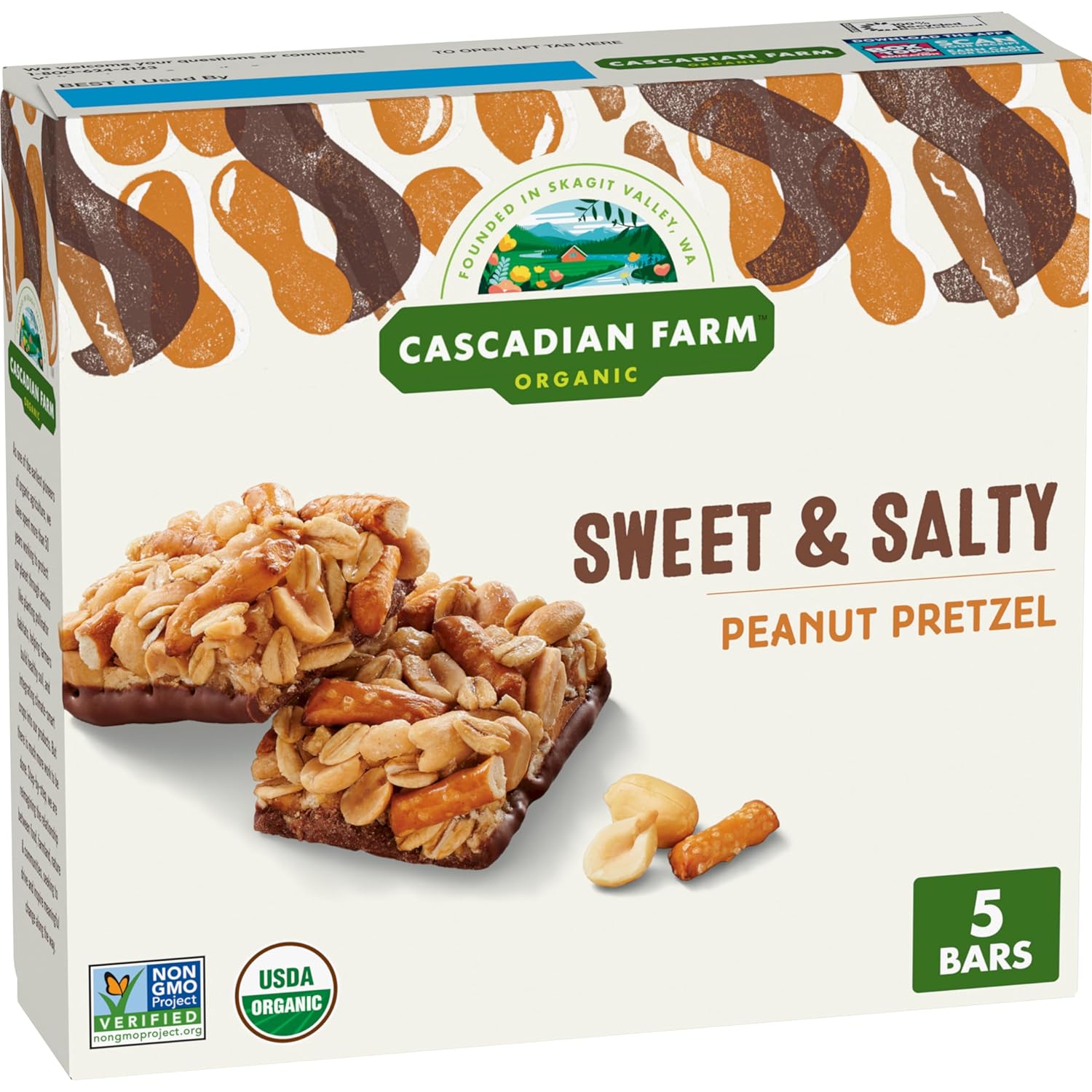 Cascadian Farm Organic Sweet & Salty Peanut Pretzel Granola Bars, 5 Bars, 6.2 oz