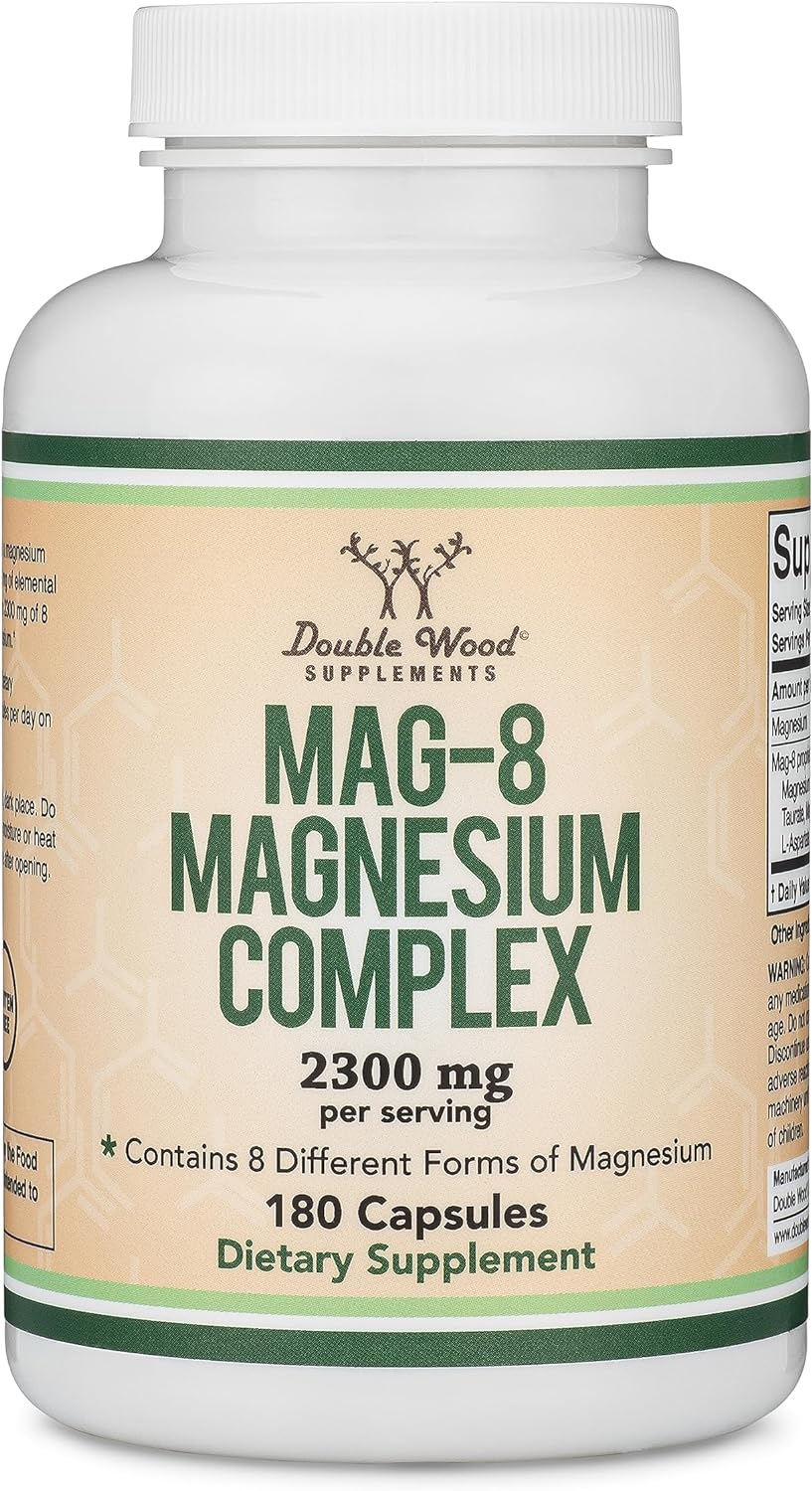 Magnesium Complex Supplement 180 Capsules (436mg Elemental Magnesium Provided by 2,300mg of Eight Different Forms of Magnesium) MAG-8 Provides 100% Daily Recommended Value of Magnesium by Double Wood : Health & Household