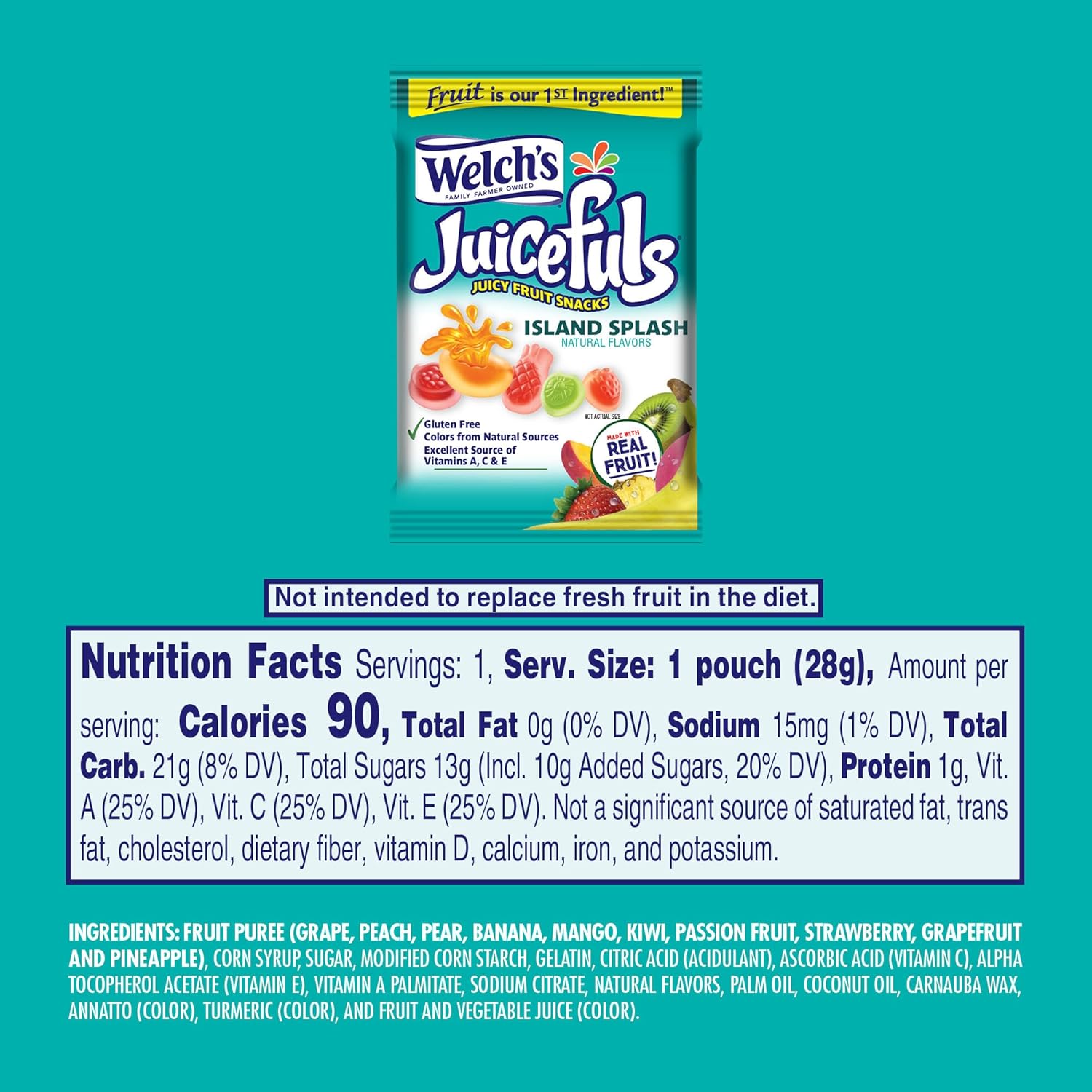 Welch'S Juicefuls Juicy Fruit Snacks, Island Splash, Fruit Gushers, Bulk Pack, Perfect For School Lunches, Gluten Free, Individual Single Serve Bags, 1 Oz (Pack Of 48)