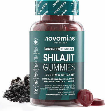 Shilajit Gummies – 2000Mg High Strength Shilajit With Ashwagandha, Chaga, Zinc, Iron, Selenium & Vitamin D – Himalayan Gummies For Men & Women – Energy, Brain & Immune Support – Novomins