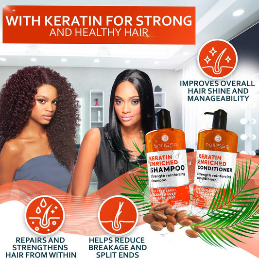 Keratin Shampoo and Conditioner Set - Sulfate Free and Paraben Free - Salon Thickening Treatment for Dry, Damaged, Curly, Frizzy, Straight or Color Treated Hair - Anti Frizz Formula for Women and Men