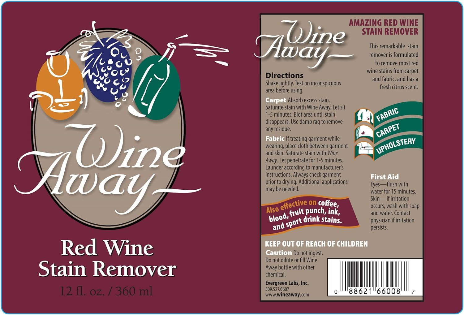 Wine Away Red Wine Liquid Stain Remover, 12– oz : Health & Household